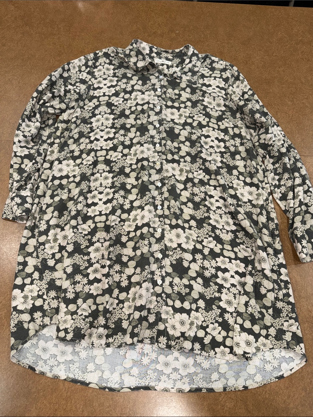 NATURAL LIFE Heather Black and Tan Floral Button Down Shirt Dress • Size XL